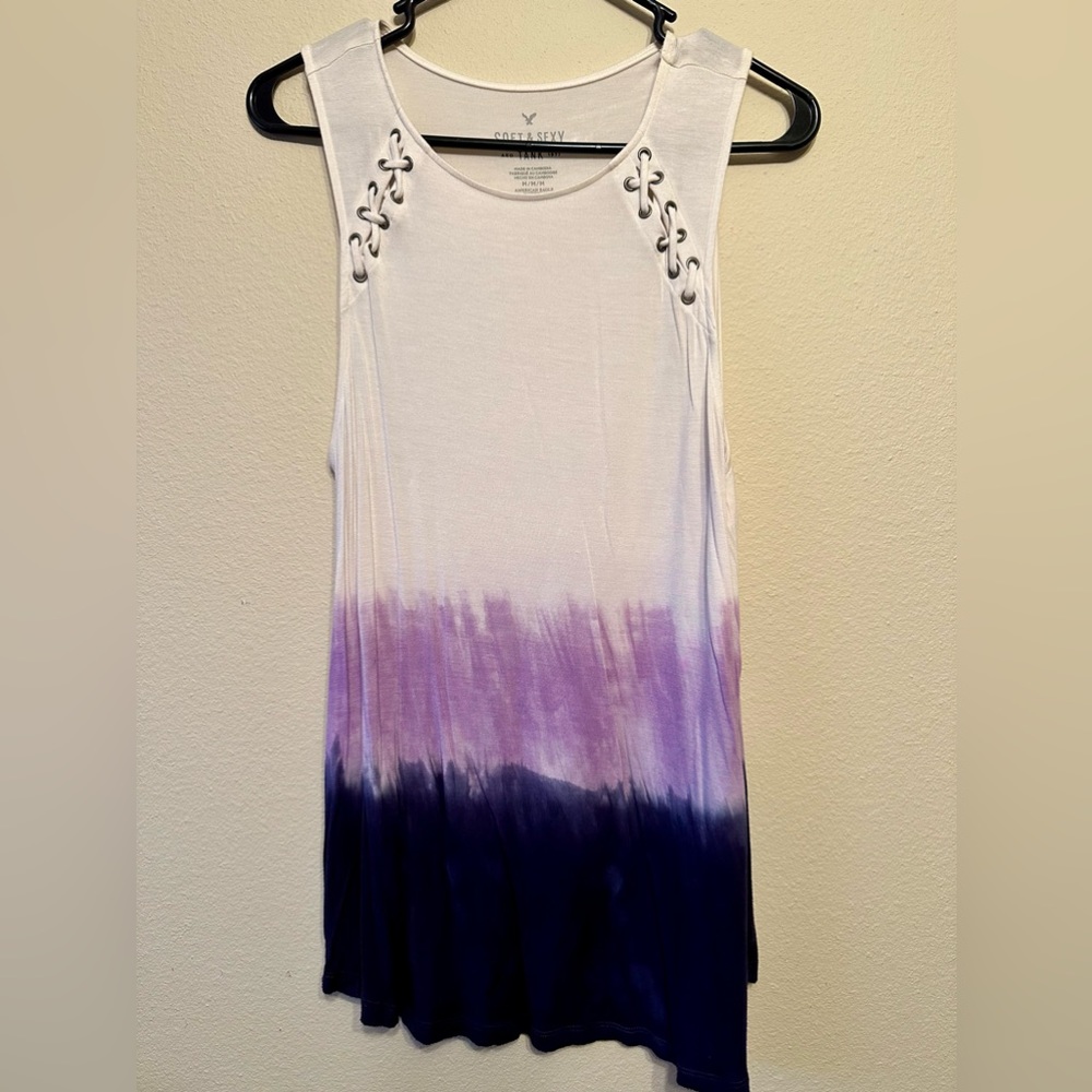 American Eagle women tank top with tie shoulders - tie dye bottom